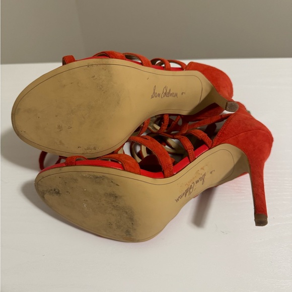 Sam Edelman Alba Red Suede Leather Strappy Caged Open Toe High Heel Sandals 9 - Picture 8 of 13